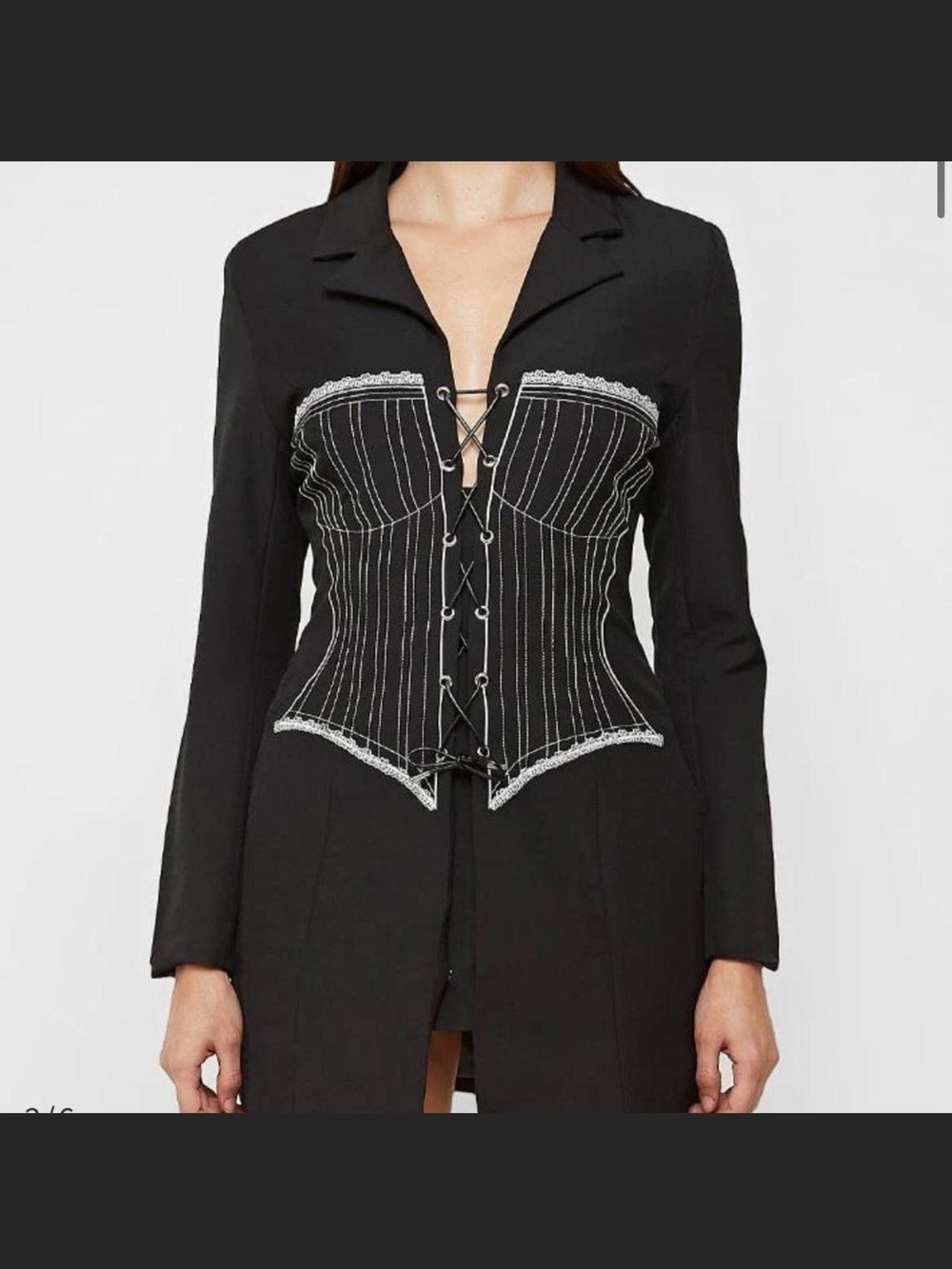 Maniere De Voir Black Lace-Up Corset Blazer